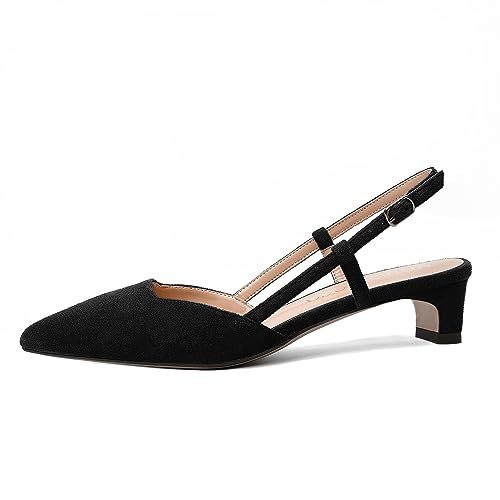 MODENCOCO Womens Buckle Dress Dating Fashion Suede Slingback Pointed Toe Chunky Low Heel Pumps Shoes 1.5 Inch2