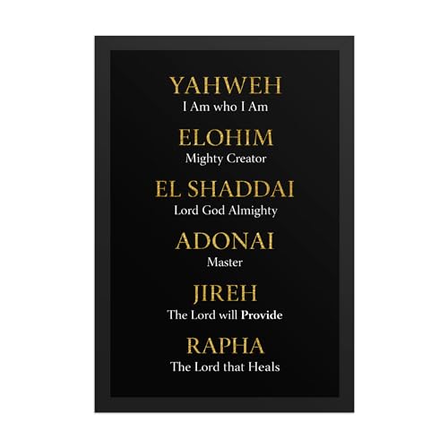 Names of God Framed Poster Wall Art, YAHWEH YHWH ELOHIM ADONAI JIREH Bible Verse Home Decor Art (12″×18″, Option3)