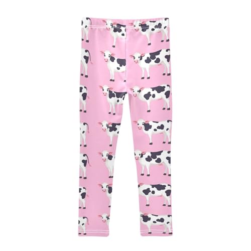 Wusikd Cute Cattle Pink Girls' Leggings Toddler Doodles Cow Kids Yoga Pants Dance Active Tights 4T2