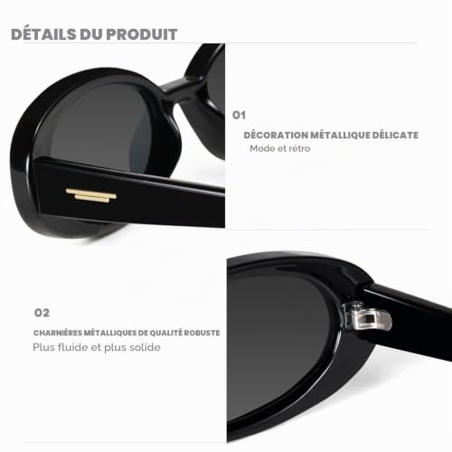 Manqyi Lunettes de Soleil Ovales Rétro - Petite Taille pour Femme et Homme – vue 4