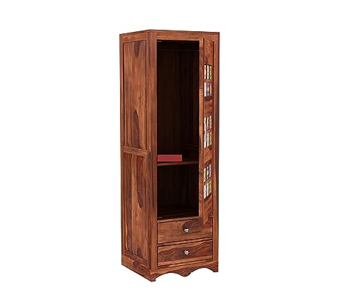 Image of Sheesham Wood Wooden Single Door Wardrobe Organizer for Clothes | - Solid Wood Almirah with 2 Drawers, 2 Shelves - Cupboard for Large Bedroom (Design 16)