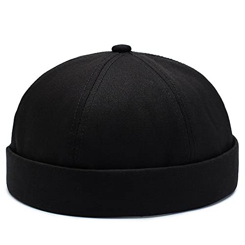 Image of No Brim Skullcap Sailor Cap Adjustable Rolled Cuff Docker Beanie Hat Brimless Caps for Men