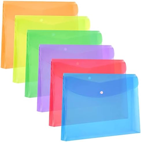 FJCA Plastic Envelopes with Snap Closure Legal Size Expandable Organizition Assorted Color File Folder for Home Office 6pcs