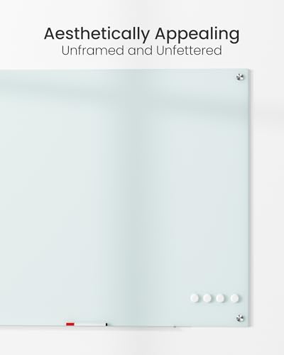 VUSIGN Glass Dry Erase Board for Wall, 36\" x 24\" Magnetic Dry Erase Board, Large Frameless Mounted White Board Dry Erase for Office, Home, School