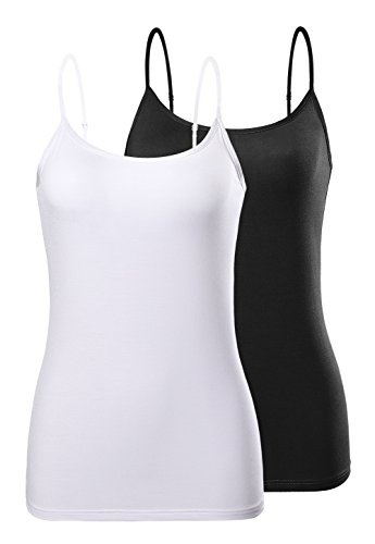 Air Curvey 2&4 PCS Basic Camisole for Women Cami Tanks Adjustable Spaghetti Strap Tank Tops Black White L