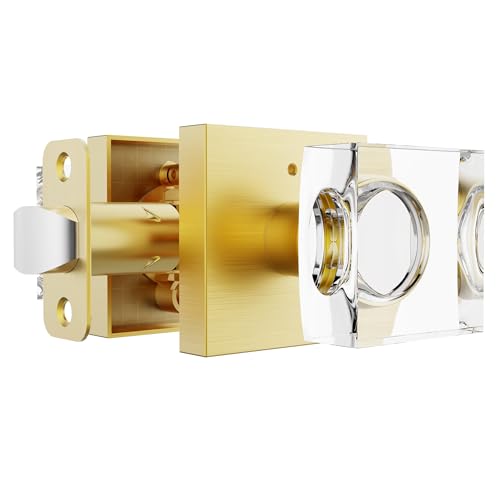 Brushed Gold Door Knob Privacy Crystal Glass Interior Lock, Satin