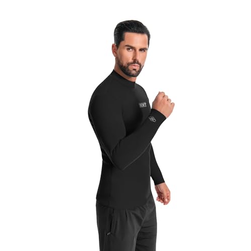 KMT Men Wetsuit Top, Long Sleeve Wet Suit 2mm Neoprene Shirt Keep Warm in Cold Water Swimming Scuba Surfing Diving Shirts Zipperless Black XL