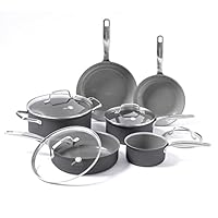 GreenPan Chatham Healthy Ceramic Nonstick 10pc Cookware Pots and Pans Set, Grey