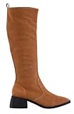 Matière doublure : TEXTILE Poema Bottes en cuir suède camel à talon et bout carré (Beige, Système Taille Chaussures EU, Adulte, Numérique, Moyen, 40)