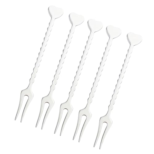 ULTECHNOVO 5 pezzi Forchettine da Dessert in Acciaio Inossidabile Forchette per Frutta e Dolci Forma di Resistenti e Antiscivolo