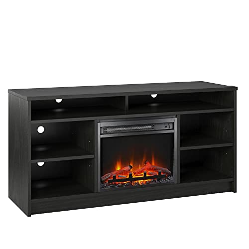 Ameriwood Home Hendrix 55" Tv Stand With Electric Fireplace Insert And 6 Shelves, Black Oak, 5.87"D X 47.6"W X 23.27"H #TOP5