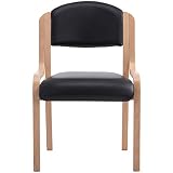 Chaise empilable Devon sans accoudoirs, Coloris Noir - Fauteuil pour Salle d'attente à piétement Bois - Chaise Visiteur avec Habillage Vinyle antibactérien
