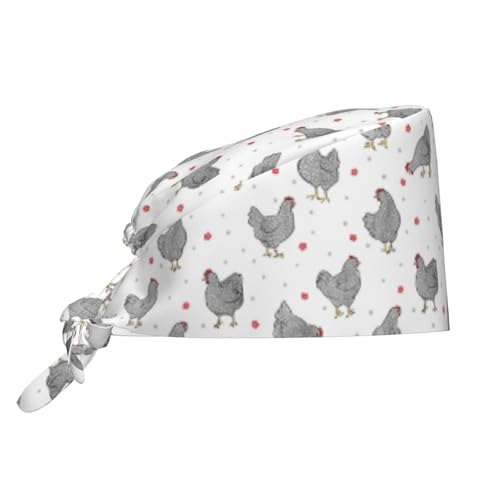 Kuilepa Funny Chicken Print Working Caps With Sweatband Adjustable Working Hats Elastic Scrub Hats Nurse Scrub Cap