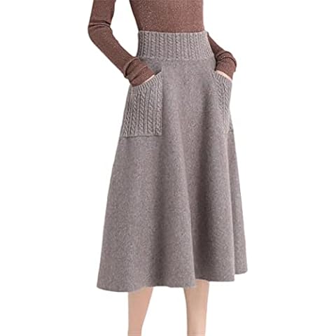 Lmtossey Autumn and Winter Wool Knitted Long Skirt Women's High Belt Pocket Loose Women's Solid Color Knitted Mid-Calf Skirt Cover