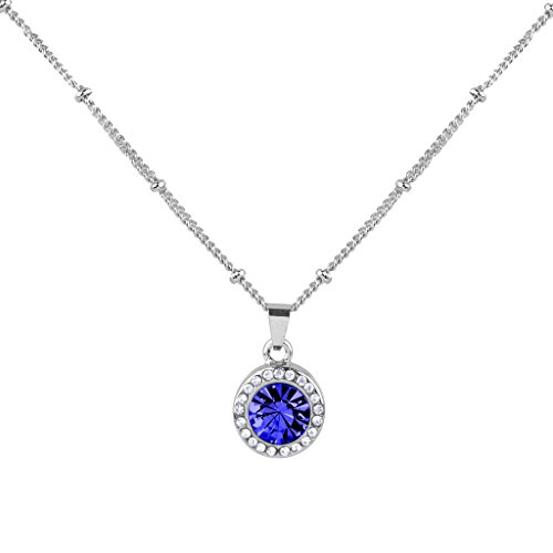 LUX ACCESSORIES Sapphire September Saphire BirthsPendant Disc Charm Pendant Necklace Birthday Stone