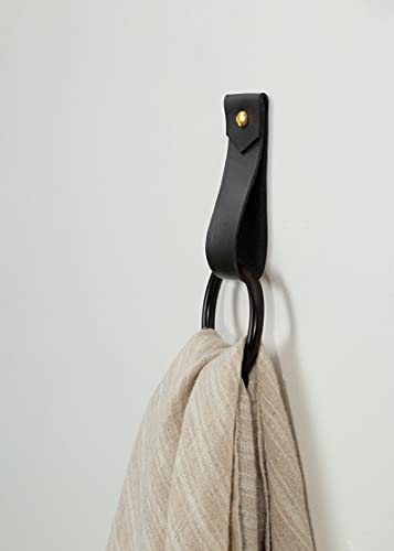 Keyaiira - Medium Leather Wall Hook, Black Towel Ring Wall Hanging Strap Towel Hook For Wall Leather Loop Strap Minimal Towel Bar Rack Storage Decorative Bathroom Hand Towel Holder #TOP6