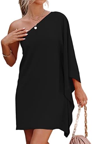 Jhsnjnr Womens Batwing Sleeve Casual Cape Dress Off Shoulder Sexy Club Mini Wedding Dress Black