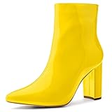 Allegra K Women's Pointed Toe Zip Chunky Heels Yellow Ankle Boots 8 M US