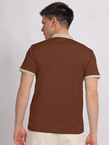 Image of LEOTUDE Men's Polo Neck Matty Half Sleeve Collor Solid Regular Fit Tshirts (Brown)