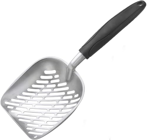 Cat Litter Scoop, Aluminum Alloy Sifter, Kitty Metal Scooper, Deep Shovel, Long Handle, Poop Sifting, Kitten Pooper Lifter, for Litter Box, Irregularly Aluminum