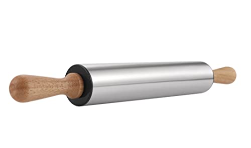 Amber & Sean KT-RP-SS-W Rolling Pin With Wooden Handle,9.6Inch Stainless Steel Roller, Rolling Pins For Baking,Which Can Be Used To Make Pizza, Pie Crust, Cookies, Pastry,Sugar,Pasta And Other Dough.By Amber&Sean thumb #2