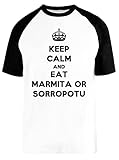 Keep Calm and Eat Marmita Or Sorropotun Blance Camiseta De Béisbol Mangas Cortas Unisex Tamaño XXL White Baseball tee Tshirt Size XXL