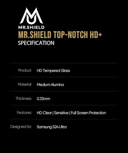 Image of Mr.Shield Tempered Glass Screen Protector for Samsung Galaxy S24 Ultra | 6.9 Inch, 9H Hardness, Military Grade, Case Friendly, Easy Installation Kit