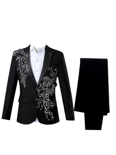 Men's Appliqued Suit 2 Piece Set Wedding Banquet Dance Prom Christmas Formal Blazer and Pants