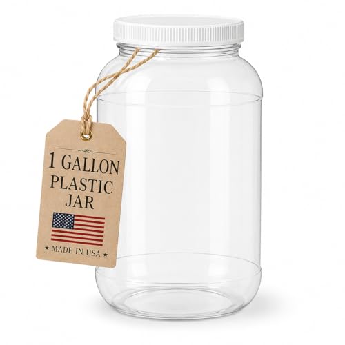 kitchentoolz 1 Gallon Plastic Jar with Airtight Lid Wide Mouth Food Storage Container Clear PET Canister Made in USA