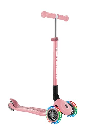Globber Primo Faltbarer Roller mit leuchtenden Rädern, hinteres Bremssystem, verstärktes farblich passendes Deck, wächst mit Ihrem Kind mit, 3-7 Jahre, 2 Jahre Garantie & keine Batterien erforderlich