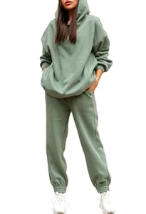 Pink Queen Damen 2-teiliges Kapuze Hoodies Lässig Trainingsanzug Langarm Hausanzug Sweatsuit Kuschelig Sweatshirts Grün M