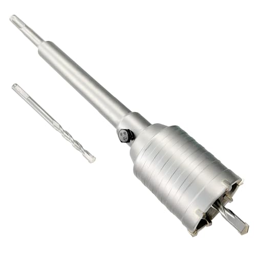 Image of 2-1 /8 inch Concrete Hole Saw, 55mm Tungsten Steel Core Bit for Cinder Block, Brick, Rock, Plank Walls for Pipes or mini Split Lines, with SDS Plus Shank and 2 Center Positioning Drill Bits.