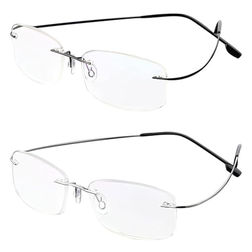Hubeye Randlose Titan Lesebrille Rechteckig 2.00 (2 Paar)