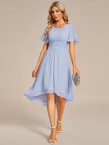 Image of Ever-Pretty Women's Chiffon Crew Neck Empire Waist Wedding Guest Dress Summer Short Sleeve Semi Formal Dresses 02053