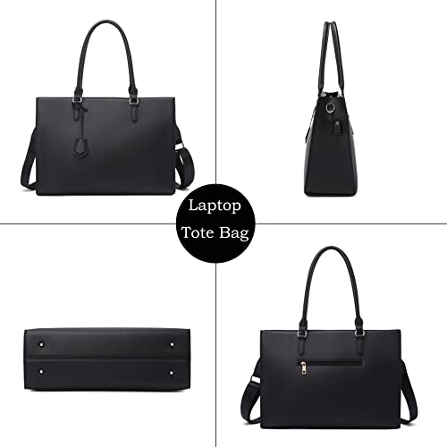 Laptop Bag for Women 17 inch Casual Work Bags with USB Charging Port Laptop Tote Bag with Clutch Purse (Black)2