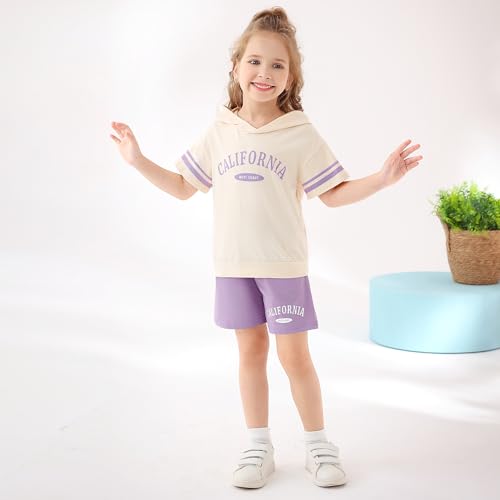 Image of WESIDOM Toddler Girl Clothes Letter Print Drop Shoulder Hoodie Sweatsuits and Short Set 2 Piece Outfit Little Girls Tracksuit
