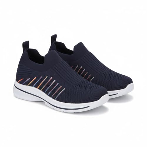 A2Z 4 Kids Girls Shirley Temple Lightweight Knitted Slip On Trainers - Shirley Temple Navy 2 UK