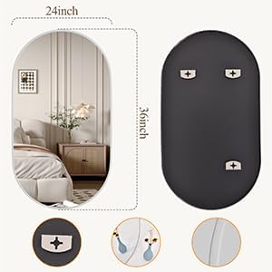 Miniatura 5 de Espejo ovalado de baño, espejo plateado de 24 x 36 pulgadas, espejo de pared, espejo de baño ovalado, espejo en forma de píldora, espejo de entrada