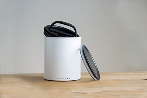 Image of Airscape Coffee Storage Canister (2.5 lb Dry Beans) - Big Kilo Size Canister with Patented CO2 Releasing Airtight Lid Pushes Air Out to Preserve Food Freshness - Matte Finish Food Container (White)