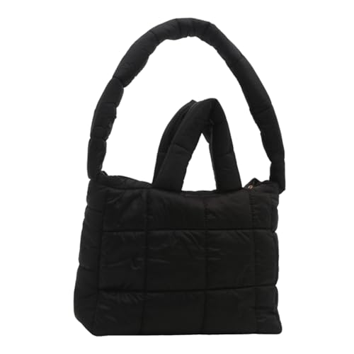 Women Quilted Plaid Handbag Large Capacity Quilted Top Handle Bag Solid Color Puffy Shoulder Bag Ladies Commute Bag