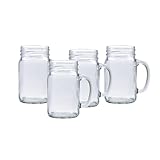 Rustic Mason Jar Glass Set of 4 – 16 oz Vintage-Style Drinking Glasses with Handle for Parties, Weddings & Kitchen Décor