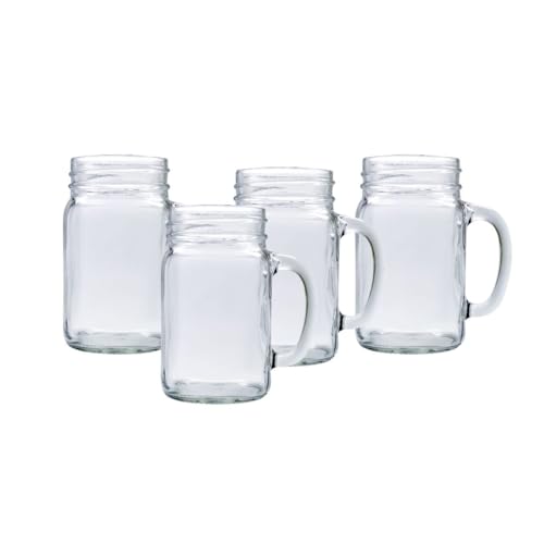 Rustic Mason Jar Glass Set of 4 – 16 oz Vintage-Style Drinking Glasses with Handle for Parties, Weddings & Kitchen Décor
