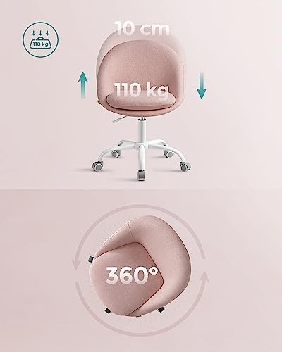 SONGMICS Krzesło biurowe w domu, krzesło obrotowe, krzesło biurowe, wyściełane pianką, Regulowana wysokość do studia, sypialni, różowy OBG020P01