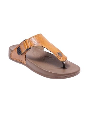 WELCOME Soft Men's Slippers with Cushion FootBed for Adult | Comfortable & Light Weight | Stylish & Anti-Skid | Waterproof & Regular Flip Flops for Gents/Boys, M-GLF-21-TOBACCO_7