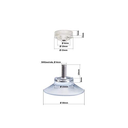 DIYexpert 4x/8x/12x/20x zuignap, Ø 30 mm / Ø 40 mm / Ø 50 mm met schroefdraad, M4 x 6 mm / M4 x 10 mm incl. transparante… - Image 3
