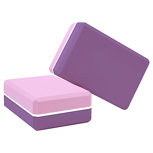 Image of De Jure Fitness Yoga Block - Non-Slip EVA Foam, Latex-Free with Beveled Edges for Stability & Balance - Ideal Yoga Accessory for Stretching, Pilates, & Meditation Support, Pink-Purple - Pack of 2