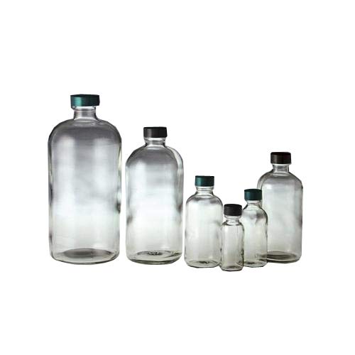 Qorpak GLC-01104 Boston Round Bottle with 20-400 Black Phenolic Rubber Lined Cap, 2 oz, Clear (Pack of 288)