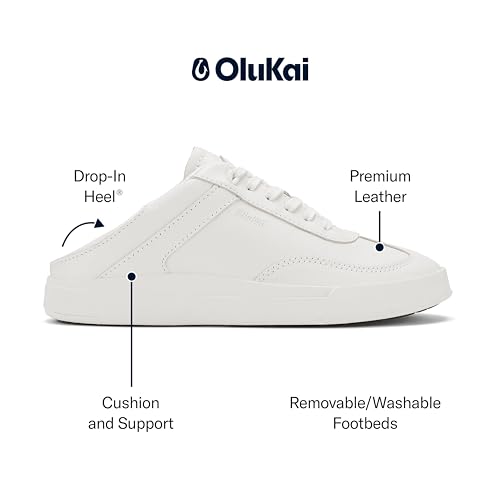 OLUKAI Ha'upu Women's Everyday Sneaker, Classic Lace-Up Design, Comfort Fit & Wet Grip Rubber Soles, Durable & Supportive, Bright White/Bright White, 8.54
