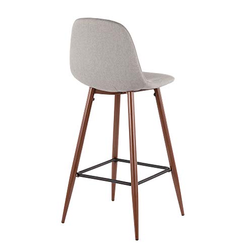 Lumisource Pebble Mid-Century Modern Barstool In Walnut Metal And Light Grey Fabric - Set Of 2 #TOP3