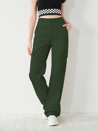 Image of KATECLO High-Waist Baggy Cargo Cotton Pants for Women | Stylish Casual Cargo for Girls